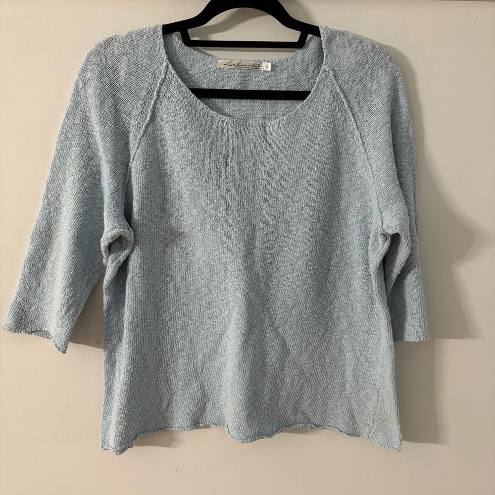 Lulu-B Blue Crew Neck Sweater with 3/4 Sleeves